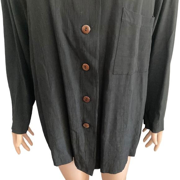 Ann Tjian for Kenar Shirt Womens Large Button Front Black - Picture 5 of 9